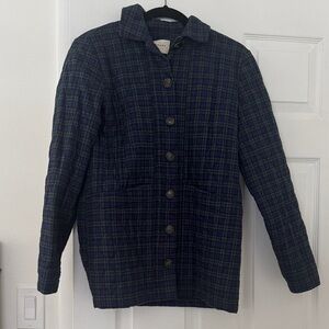 Sezane Quilted Blue Green Tartan Will Jacket XS